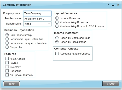 Company information window